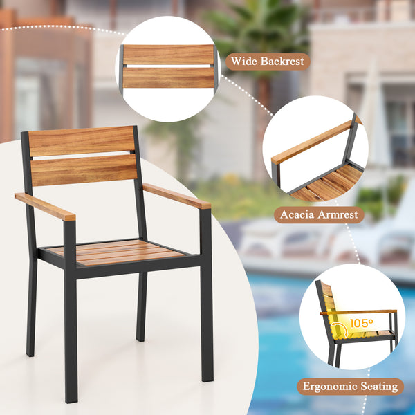 Please avoid rain exposure for prolonged service life<br>Please regularly oil the wood surface for optimal maintenance<br>Crafted with premium acacia wood and a metal frame for durability<br>comes with non-slip foot pads for easy use on uneven floors<br>D