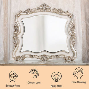  the mirror is crafted with romantic elements combining Queen Anne legs and ornate floral accents in matching antique finish. Add glamorous French provincial ch