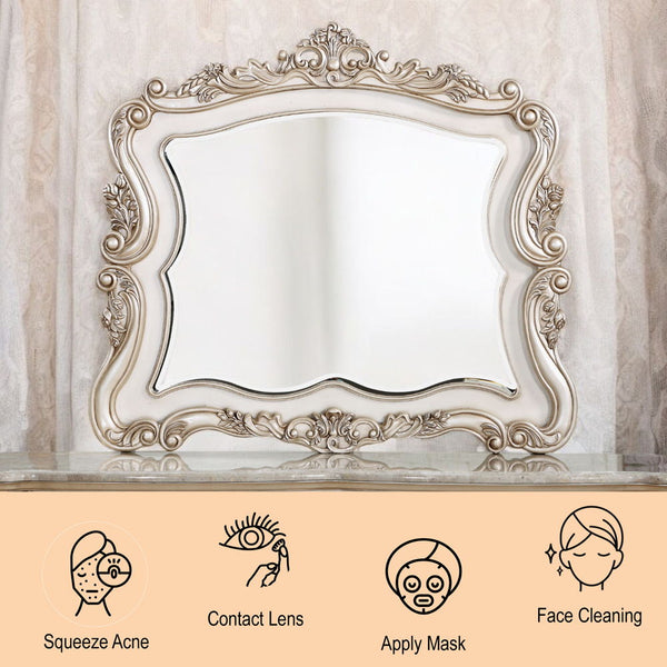  the mirror is crafted with romantic elements combining Queen Anne legs and ornate floral accents in matching antique finish. Add glamorous French provincial ch
