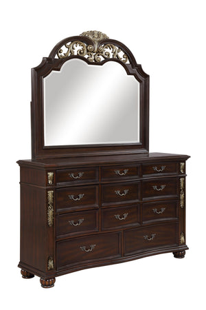 The Royal Classics Maximus Dresser Mirror in Madeira Brown is a stunning piece that combines timeless elegance with masterful craftsmanship. Meticulously crafted from solid poplar and premium birch veneers, this mirror is designed for lasting beauty and d