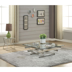 KD, Square Coffee Table (No Storage) â€¢ Glass Top: 12mm Clear Tempered Glass (Not Beveled) â€¢ Base: Inverted Pyramid<br/><br/><b>Product Features</b><ul><li>Top: 12mm Clear Tempered Glass</li><li>Metal Geometric Base</li><li>Case: 1Set/2Ctn</li><li>Fini