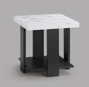  flanked by two matching end tables. Each piece boasts a sturdy construction with clean lines and a striking faux 