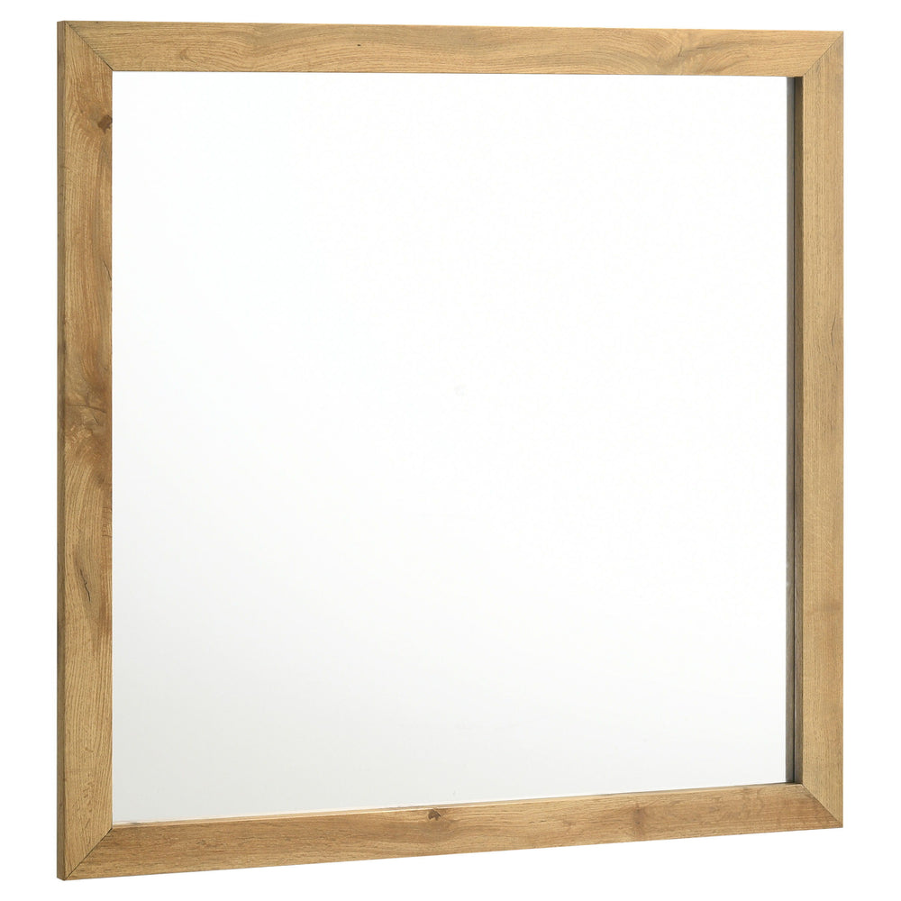 Enhance the functionality and style of your dresser with this elegant dresser mirror. Featuring a weathered brown and natural pine finish, it perfectly complements the mid-century modern and rustic design of the dresser. The mirror-'s frame is crafted fro