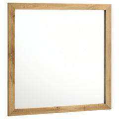 Enhance the functionality and style of your dresser with this elegant dresser mirror. Featuring a weathered brown and natural pine finish, it perfectly complements the mid-century modern and rustic design of the dresser. The mirror-'s frame is crafted fro