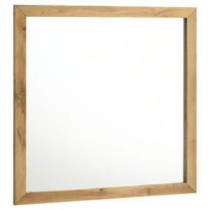 Enhance the functionality and style of your dresser with this elegant dresser mirror. Featuring a weathered brown and natural pine finish, it perfectly complements the mid-century modern and rustic design of the dresser. The mirror-'s frame is crafted fro