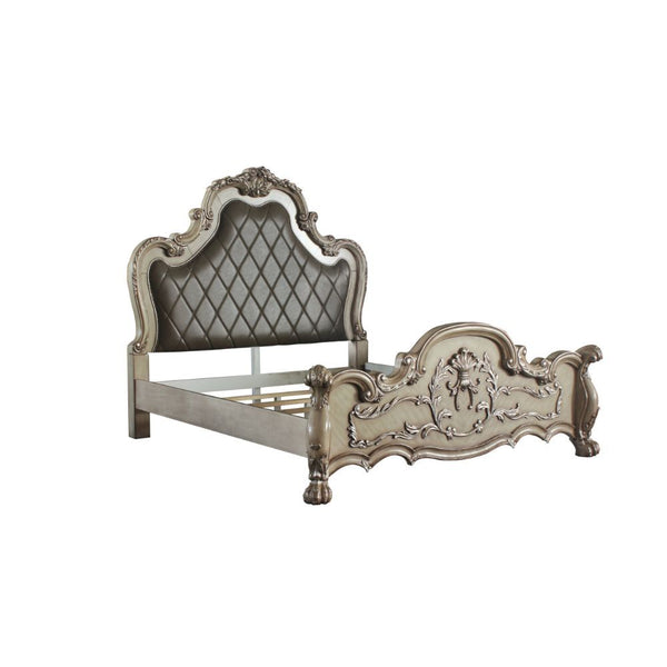 Dresden - Queen Bed - Vintage Bone White & PU - 72"