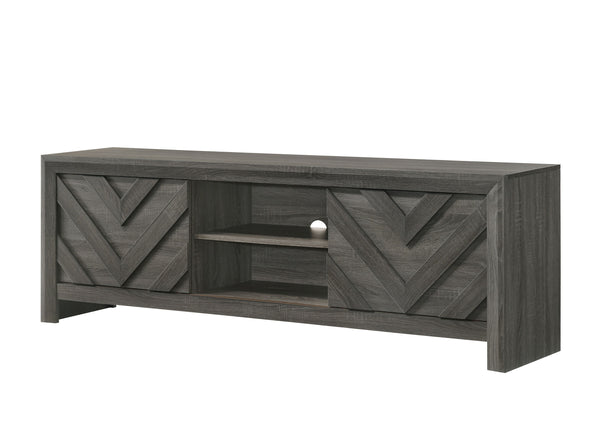 Discover the epitome of rustic elegance with this captivating entertainment console, designed to anchor your living space with its distinct and artful presence. The weathered wood finish offers a serene, natural aesthetic that brings the essence of a tran