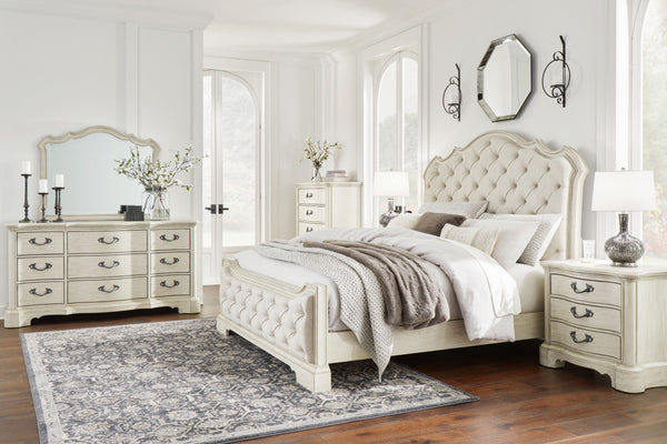 Arlendyne - Antique White - 6 Pc. - Dresser, Mirror, Chest, California King Upholstered Bed