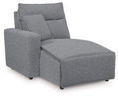 This left-arm facing power reclining back chaise is made with Next-Gen Nuvellaâ„¢ fade-resistant, washable fabric. Pairs with other items in the series to make a modular sectional.<br><br><b>Additional Dimensions</b><br><ul><li>Arm height: 26-"</li><li>Se