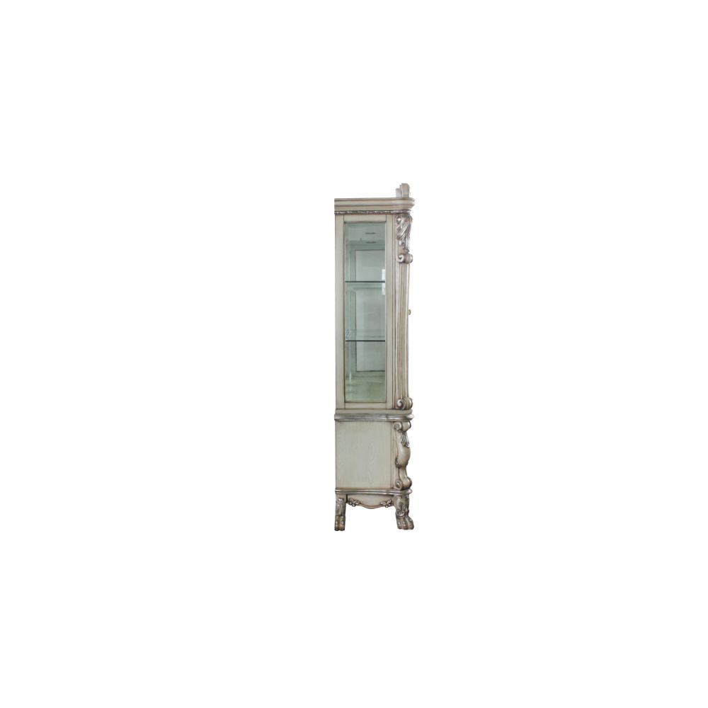 Hutch & Buffet STORAGE: HUTCH) 4 Glass Doors (3 Compartments with 2 Glass Shelves) BUFFET) 4 Drw, 2 Doors () Hutch w/Touch Light & Mirrored Back Panel Wooden Case Frame with Oversized Crown & Claw Leg (Poly-Resin Floral Motifs & Trim)<br/><br/><b>Product 