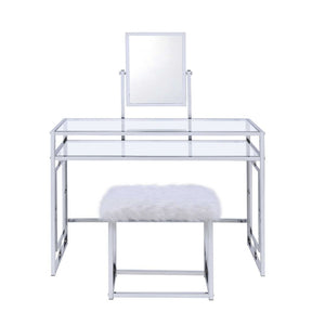 this Carenze II vanity desk with 1 open compartment & tilt mirror is a perfect choice for getting ready in the morning. Image sitting down in front of this lovely vanity desk to apply your makeup and