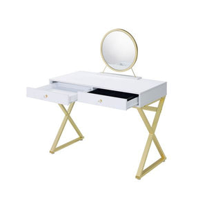 Coleen - Vanity Desk - White & Gold Finish