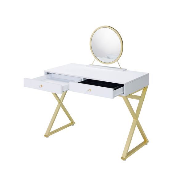 Coleen - Vanity Desk - White & Gold Finish