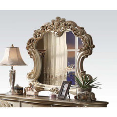 Create an elegant, traditional design in your bedroom with the gold patina and bone Vendome mirror. This hand-crafted piece inspired from the luxurious designs of the past, this mirror features elaborate wood carving details and a sophisticated style.<br/