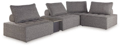 This sectional seeks to bring serenity to your outdoor seating area. Channeling Japandi and casual contemporary aesthetics, its low profile encourages laid-back living without sacrificing sophistication. The included back cushions complete moments of tran