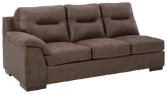 This left-arm facing sofa is made with faux leather upholstery. Pairs with other items in the series to make a sectional.<br><br><b>Additional Dimensions</b><br><ul><li>Arm height: 25-"</li><li>Seat depth: 22-"</li><li>Seat height: 19-"</li><li>Top of cus