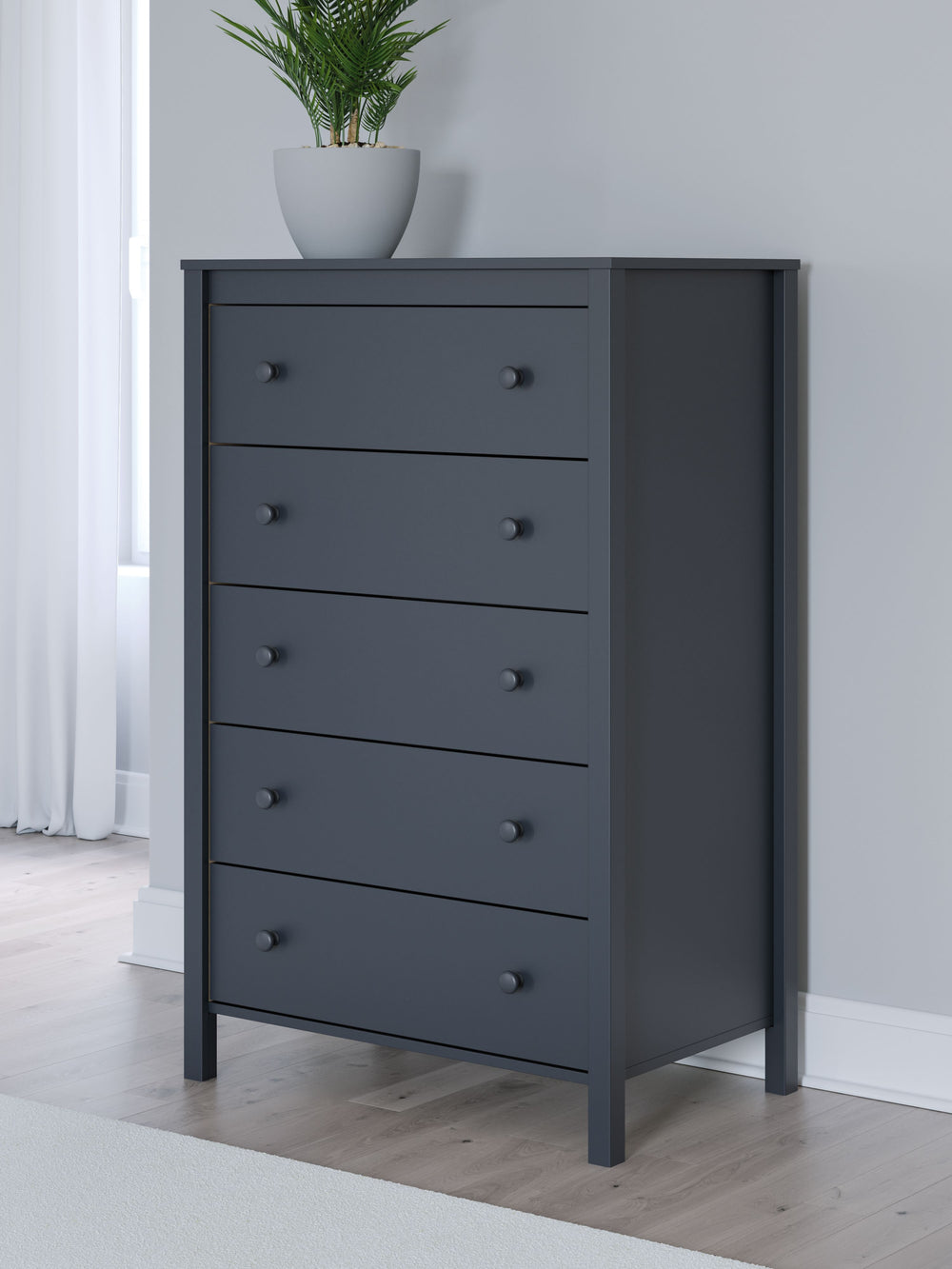 Immerse yourself in this chest of drawers, where Shaker-style design meets a stunning navy blue finish. The crisp lines effortlessly complement farmhouse, coastal and transitional decor. Sleek in its simplicity, the chest suits your desire for a fresh bed