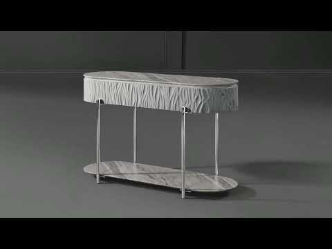 High Gloss Finish Metal Legs Storage Inlcuded Oval Style