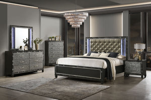 Transform your bedroom into a sanctuary of sophistication with the Radiance Queen 5 Piece Bedroom Set. Crafted from a blend of Solid Rubberwood and manufactured woods, this collection ensures unwavering stability and longevity. Its semi-gloss lacquer blac