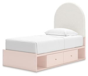 Wistenpine - Blush - Twin Upholstered Panel Bed With Side Storage