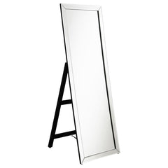 This standing mirror features a minimalist mirrored frame that adds brightness and clarity to any space. Its full-length glass offers a complete reflection, supported by a sturdy easel-style back for freestanding functionality. The clean lines and reflect