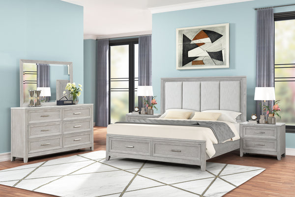  designed for ultimate comfort and convenience. The bed is complemented by a 6-drawer dresser and two 2-drawer nightstands