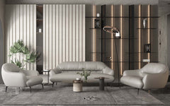 Created to be enjoyed both visually and physically, the Leonia collection is fitting for the modern home. The clean lines and slopped armrests make for a timeless collection. The plush backrest and seat cushions make lounging enjoyable for hours. The meta