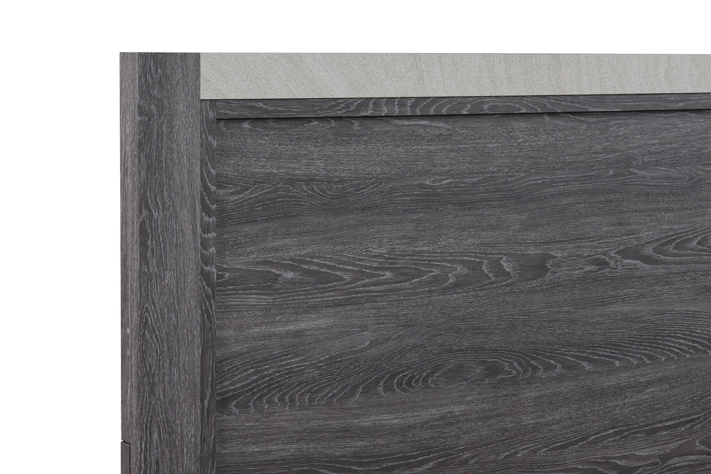 Step into modern simplicity with this bedroom collection that pairs a sleek, gray finish with a streamlined design. The sturdy bed acts as the focal point with a bold yet unadorned headboard, complemented by matching pieces that offer practical storage so