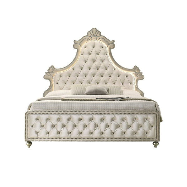 Lucienne - Queen Bed With LED - Beige Velvet