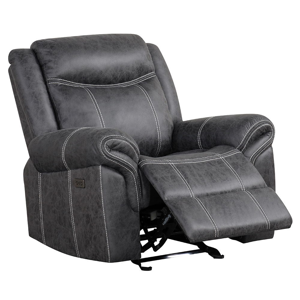 Zubaida - Power Motion Glider Recliner - Dark Gray Polish Microfiber<br/><br/><b>Product Features</b><ul><li>Seat Construction: Pocket Coil</li><li>Tight Seat & Back Cushion</li><li>KD Back</li><li>Power Motion</li><li>USB Port Included</li><li>Sofa & Lov