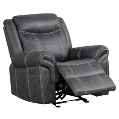 Zubaida - Power Motion Glider Recliner - Dark Gray Polish Microfiber<br/><br/><b>Product Features</b><ul><li>Seat Construction: Pocket Coil</li><li>Tight Seat & Back Cushion</li><li>KD Back</li><li>Power Motion</li><li>USB Port Included</li><li>Sofa & Lov