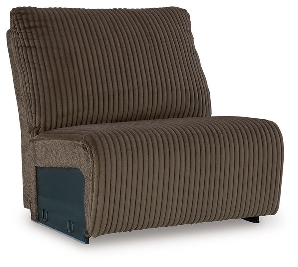 This armless chair is made with polyester upholstery. Pairs with other items in the series to make a sectional.<br><br><b>Additional Dimensions</b><br><ul><li>Seat depth: 21-"</li><li>Seat height: 20-"</li><li>Top of cushion to top of back: 21-"</li><li>M