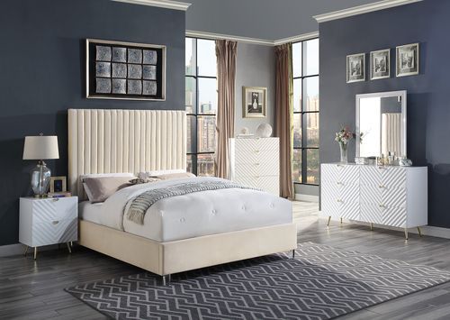Edzia - Eastern King Bed - Beige Velvet