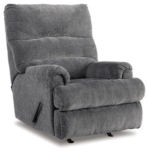 Roll out a cool look for your man cave or femme den with this indulgent recliner. Waterfall cushioning on the high chair is paired with a double-roll footrest for a high-style aesthetic that cradles you in comfort from head to toe. Tweed-weave neutral uph