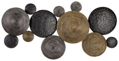 Round out your contemporary space with this forward-thinking wall sculpture. Circles in varying textures and sizes are simply striking when paired together, adding a modern twist to classic geometric construction. Complete with assorted metallic finishes,