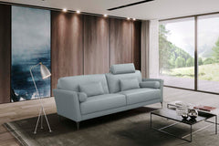 Made in Italy and upholstered in high-quality leather, the Tussio collection offers comfort and style. The gorgeous watery leather finish is fresh and fun. Included are bolster cushions and pillows to match the seating. The headrest provides added comfort