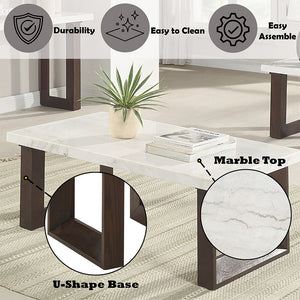 Edwyn - Coffee Table With Marble Top - White