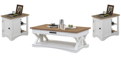 Destined to be the heart of any conversation area, the Americana Modern Cocktail Table is a must-have. Crafted in a soft Cotton white finish, it features a contrasting wood-grain top in Weathered Natural. A lower open area is perfect for storage and displ