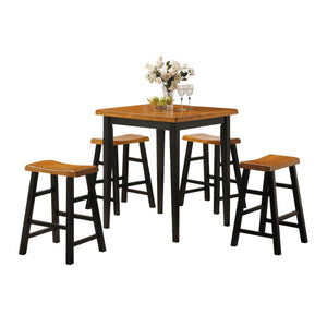 The Gaucho 5Pc Pack Counter Height Dining Set offers simplicity with a versatility perfect for any small dining space. This set boasts an space saving design, square leg table and four matching saddle style stools. The Table features a Solid Wooden Top an