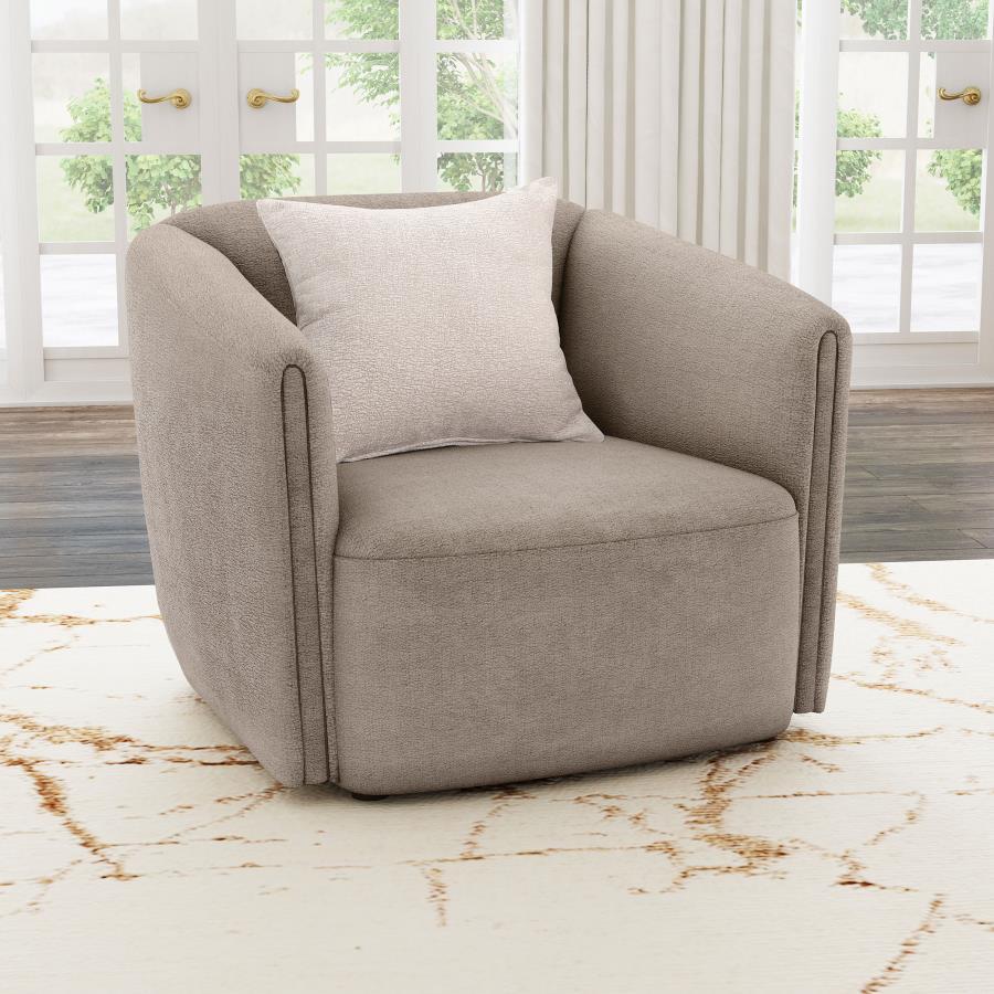 Thoughtful design highlights a modern armchair. Designed for comfort, it boasts sinuous springs and pocket coils paired with attached foam cushions for a sleek look. Its modernized shelter silhouette and sloping arms create an inviting ambiance, perfect i