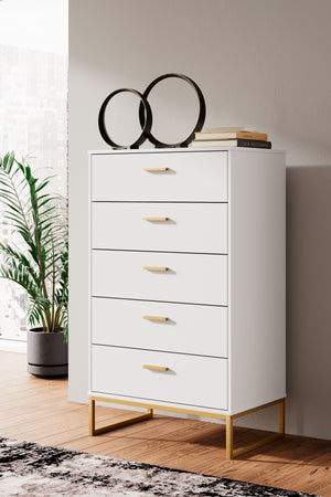  this chest of drawers is inspired by chic design. A matte white finish and goldtone accents offer an elegant touch to this so-cool piece. It beautifully blends the hues of natural living with the edginess of your modern lifestyle.<br/><b