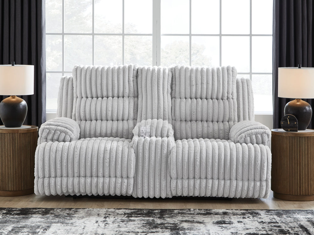 We donâ€™t know about you, but one look at this power reclining loveseat makes us want to settle in and never leave. Thereâ€™s so much to loveâ€”we-'ll start with its cozy corduroy and stylish contemporary design. Did we mention the generous seat and tall