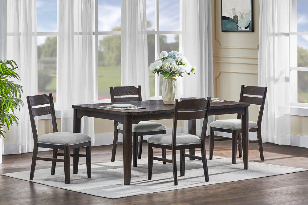 Elevate your dining experience with this elegantly crafted ensemble that seamlessly blends modern sophistication with timeless charm. Designed to bring warmth and style to any dining space, this set features a rich, dark wood finish that exudes durability