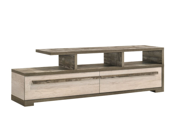 Bring modern charm and functionality to your living room with this sleek and versatile media stand. Its two-tone wood finish adds a contemporary edge while maintaining a warm, natural feel, making it a perfect fit for any decor style. The open shelving pr
