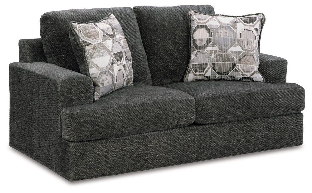 Craving casual refinement? This loveseat has you covered. Its decidedly contemporary frame cradles sizable cushions in an ultra-soft neutral hue, lightening the mood in your living room with simple style and everyday comfort. Solid and geometric accent pi
