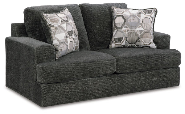 Craving casual refinement? This loveseat has you covered. Its decidedly contemporary frame cradles sizable cushions in an ultra-soft neutral hue, lightening the mood in your living room with simple style and everyday comfort. Solid and geometric accent pi