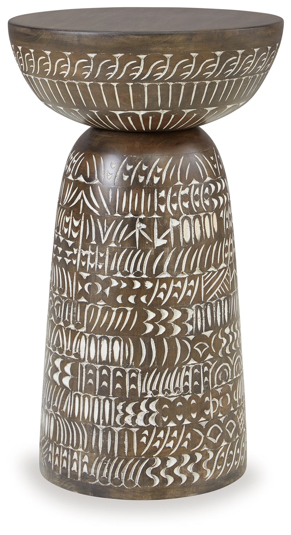 Part functional surface, part art form. Decorated with a carved floral design, this accent table adds an eclectic touch to your home furnishings. Stage it next to a sofa as a chic surface for remotes and drinks. Or use it as a display space for a potted p