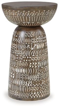 Part functional surface, part art form. Decorated with a carved floral design, this accent table adds an eclectic touch to your home furnishings. Stage it next to a sofa as a chic surface for remotes and drinks. Or use it as a display space for a potted p