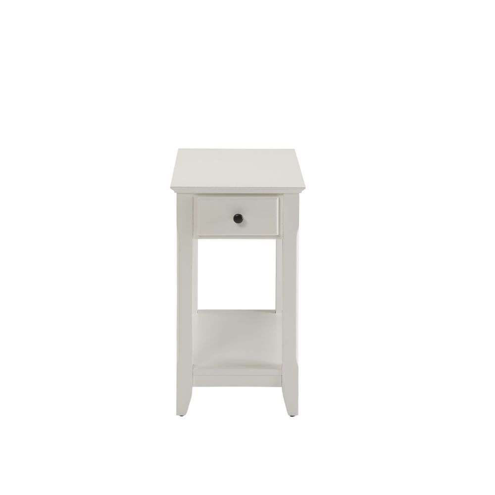 With transitional styling and skinny footprint, this Bertie side table collection does not take away from living space while still offering open storage as well as a drawer. Offered in four colors white, light green, walnut, and gray. One of them is sure 