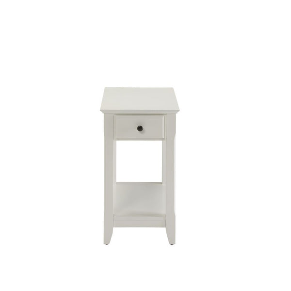  this Bertie side table collection does not take away from living space while still offering open storage as well as a drawer. Offered in four colors white
